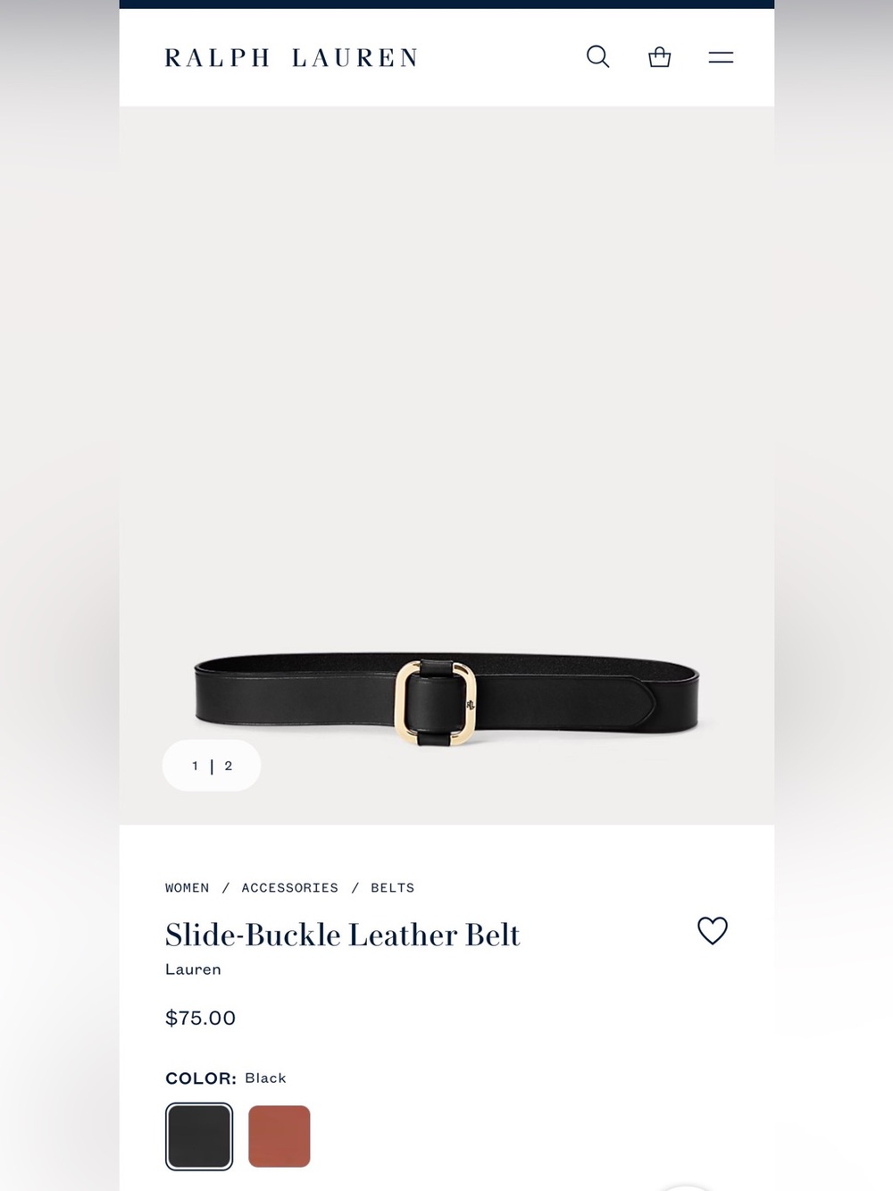 Ralph Lauren NWT slide buckle black leather belt medium